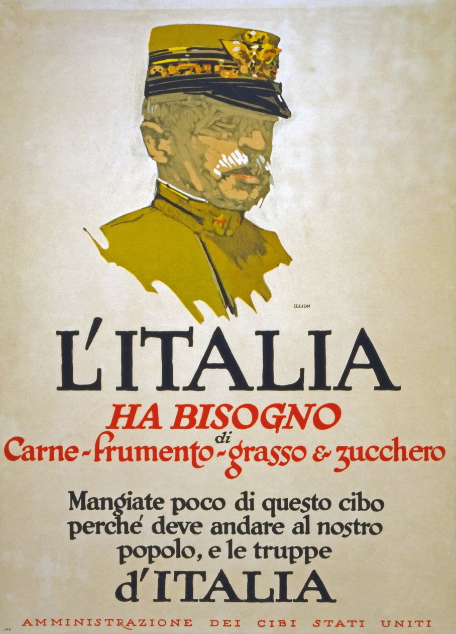 Italien har brug for kød, hvede, fedt og sukker, 1917 af George Illian
