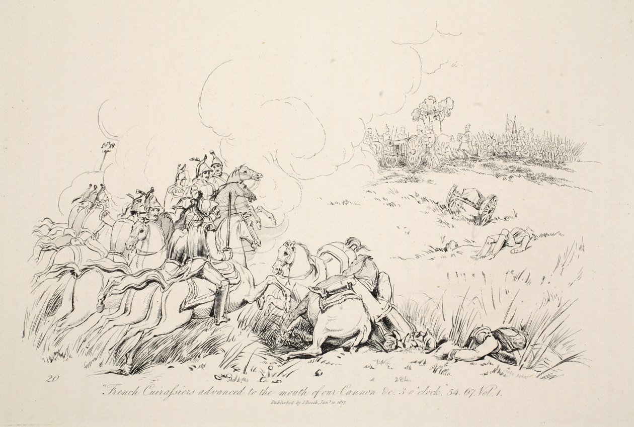 Franske Carfusiers rykkede frem til mundingen af vores kanon, pub. J. Booth, 1816 af George Jones