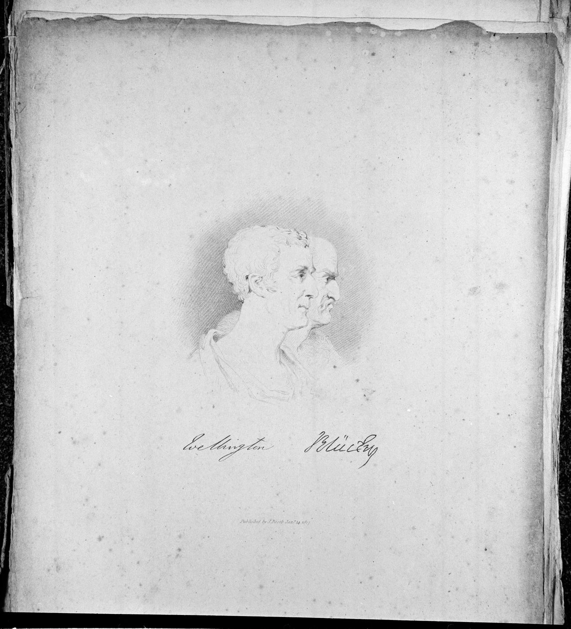 Profilportrætter af Wellington og Blücher, gravering af Samuel Mitan, 1817 af George Jones