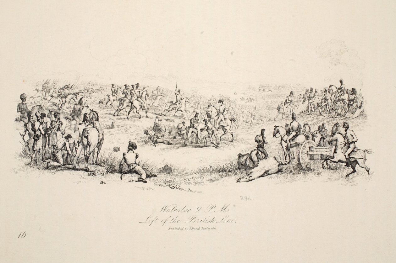 Waterloo, kl. 14.00, til venstre for den britiske linje, pub. J. Booth, 1816 af George Jones