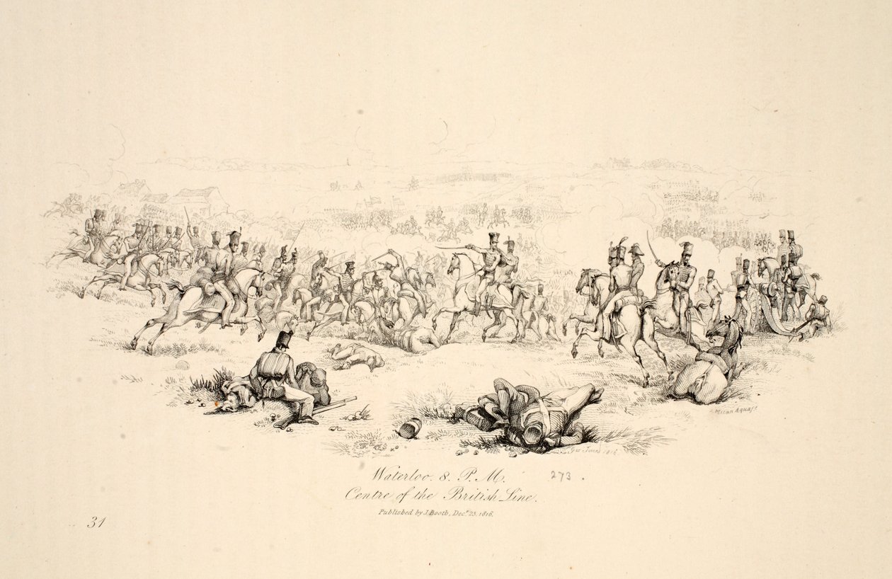 Waterloo kl. 20.00, Center of the British Line, pub J. Booth, 1816 af George Jones