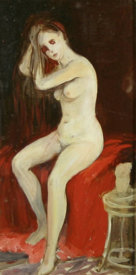 Siddende nøgen af George Luks