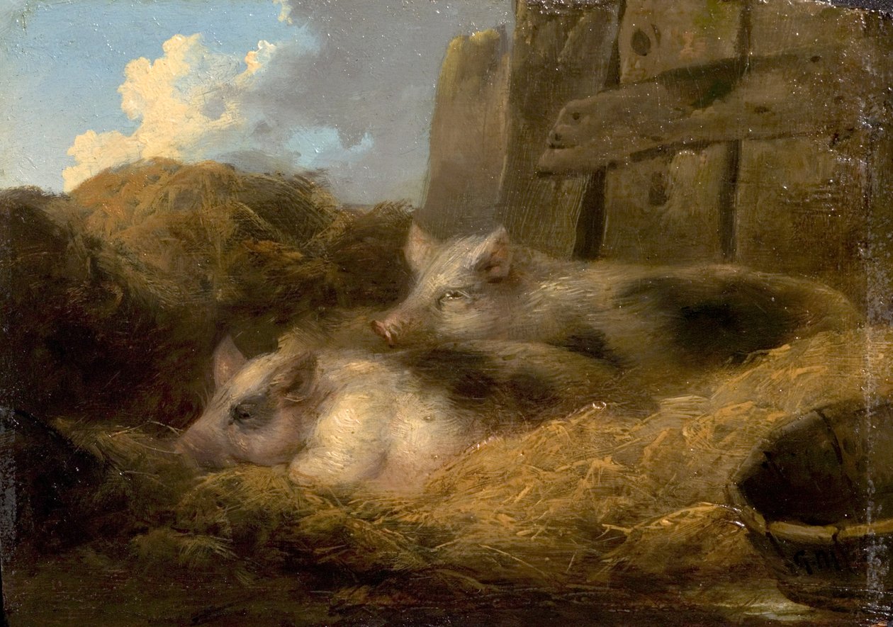 To grise i halm (Stald med grise) af George Morland