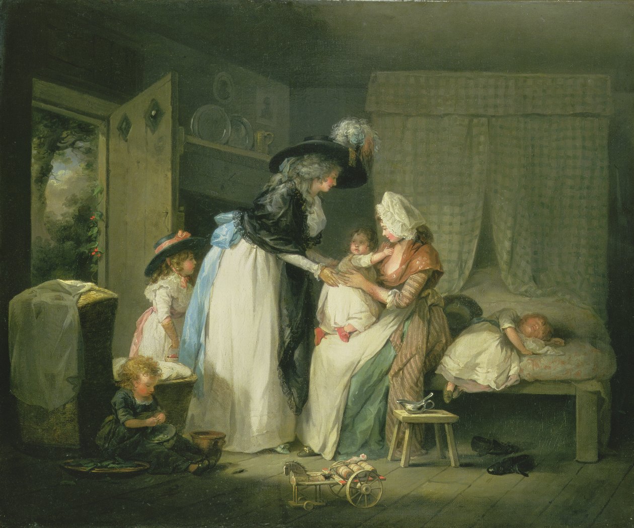 Besøg hos barnet hos sygeplejerske, ca. 1788 af George Morland