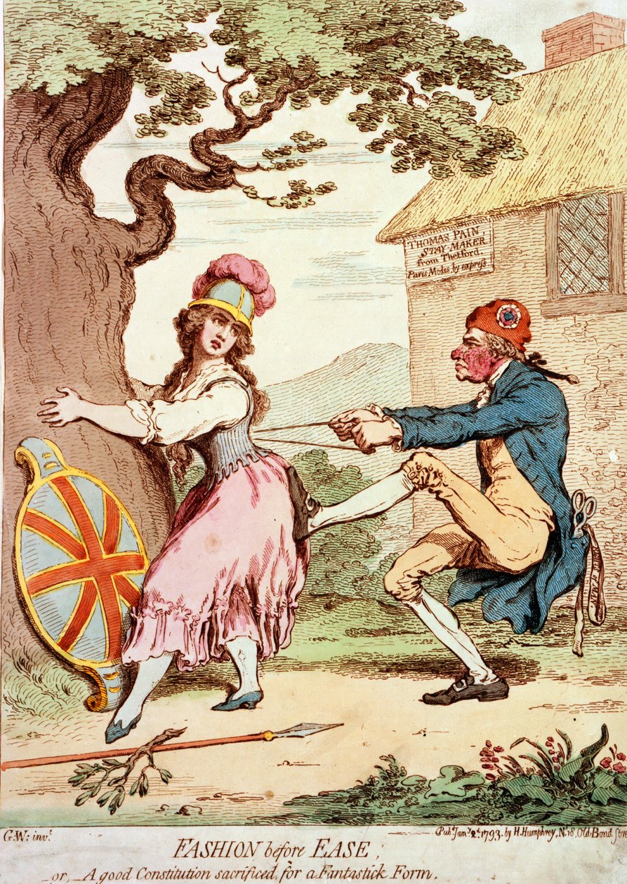 Mode før lethed, eller en god forfatning ofret for en fantastisk form, pub. 1793 (håndfarvet gravering) af George Moutard Woodward
