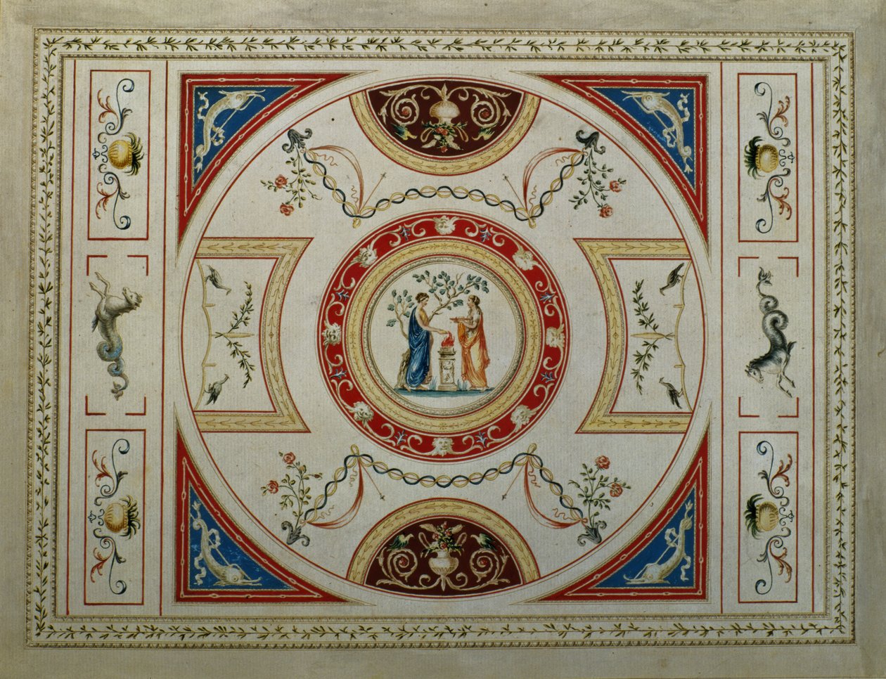 Neo-klassisk design til en titelside, 1776 (pen og blæk og gouache på papir) af George Richardson
