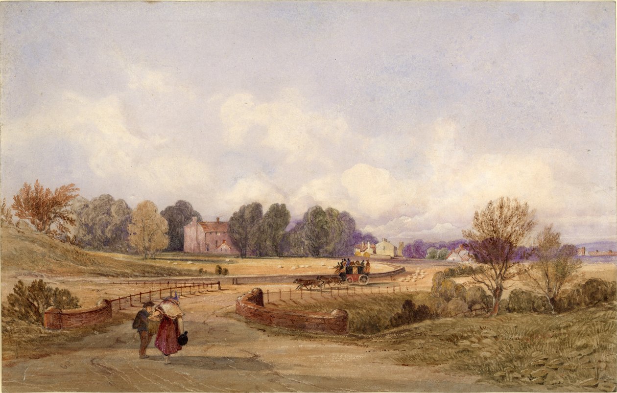 The Stage Coach Road (Northumberland) (kropsfarve, blyant og wc på papir) af George Richardson
