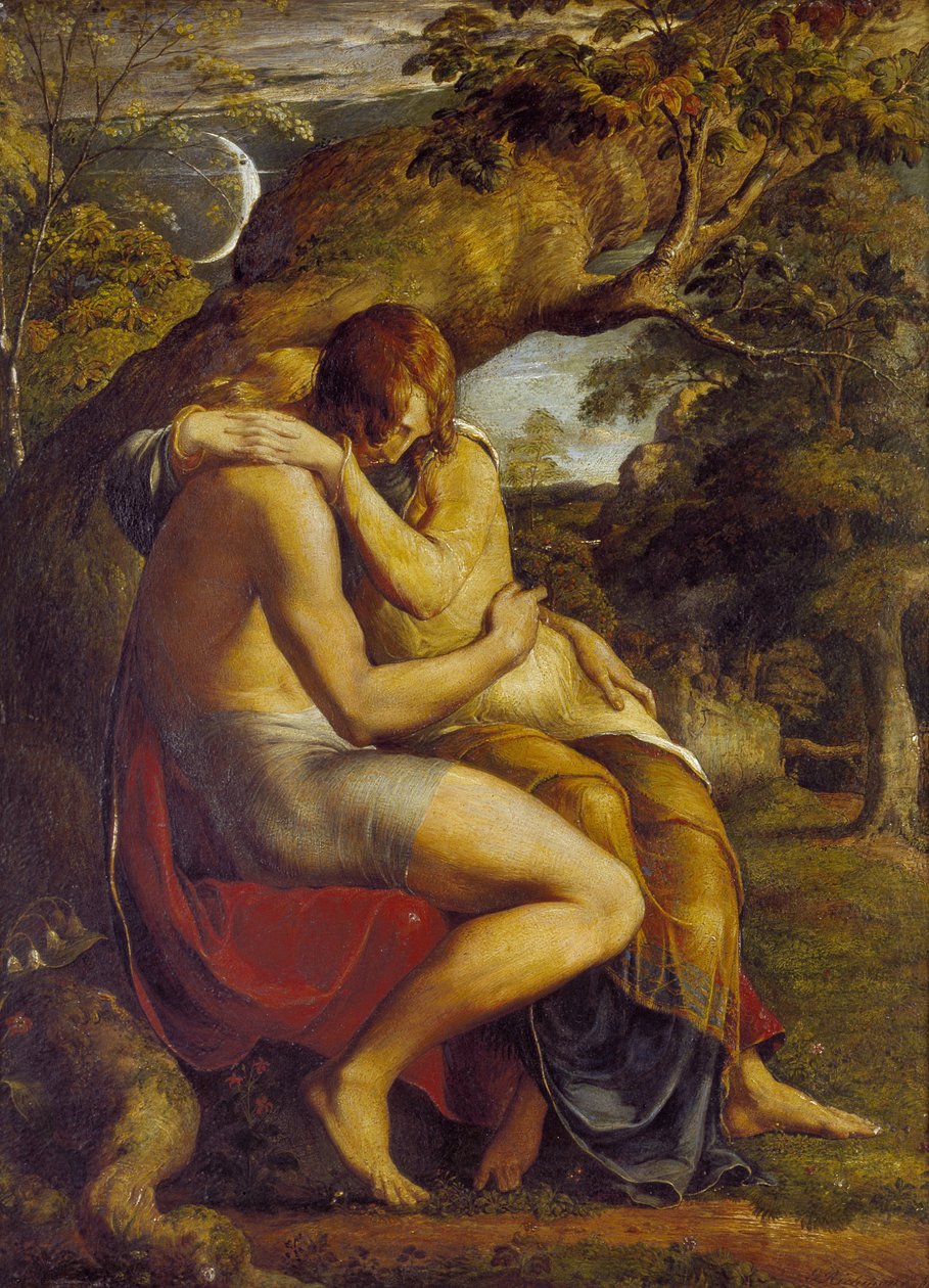 On the Eve of Separation, 1830 (olie og akvareller på panel) af George Richmond