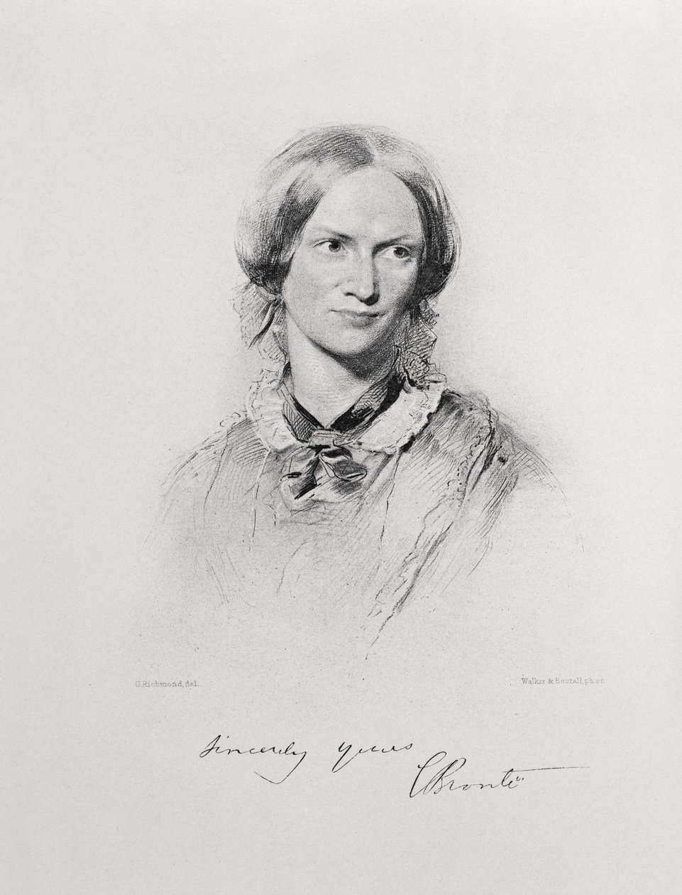 Portræt af Charlotte Bronte, graveret af Walker og Boutall af George Richmond