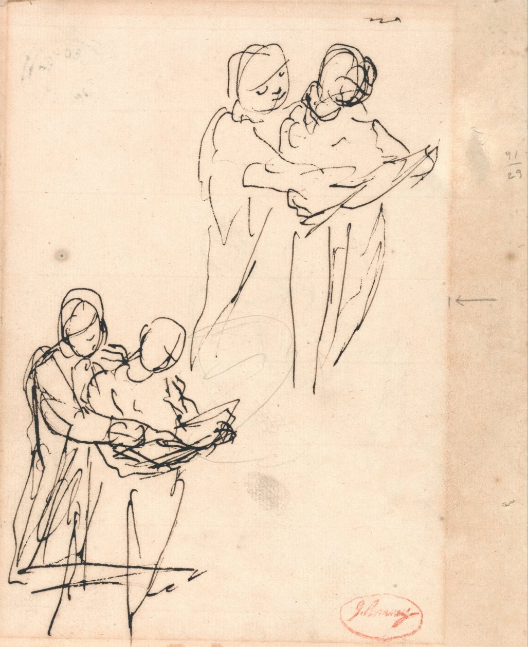 Par undersøger en bog af George Romney