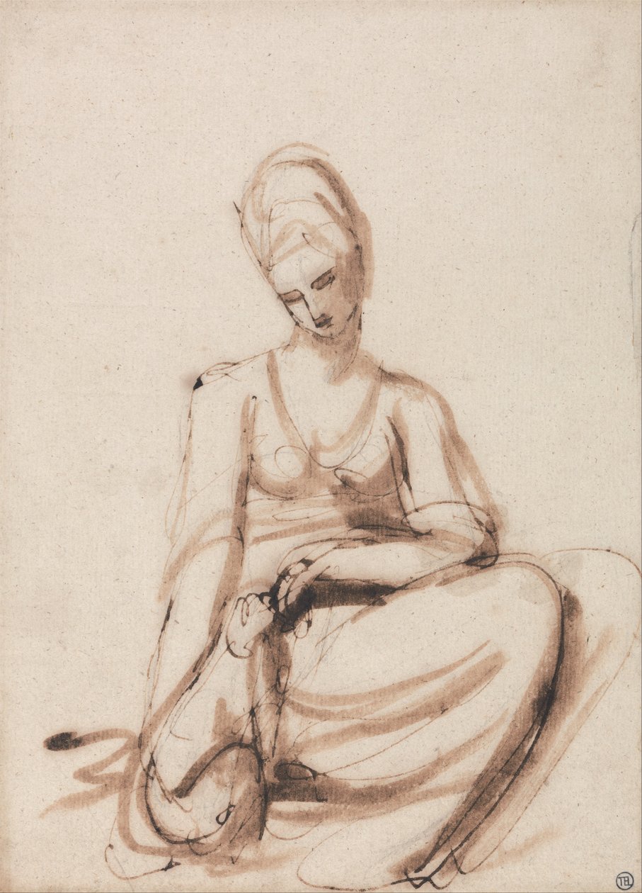 Siddende kvinde, der fodrer et dyr af George Romney