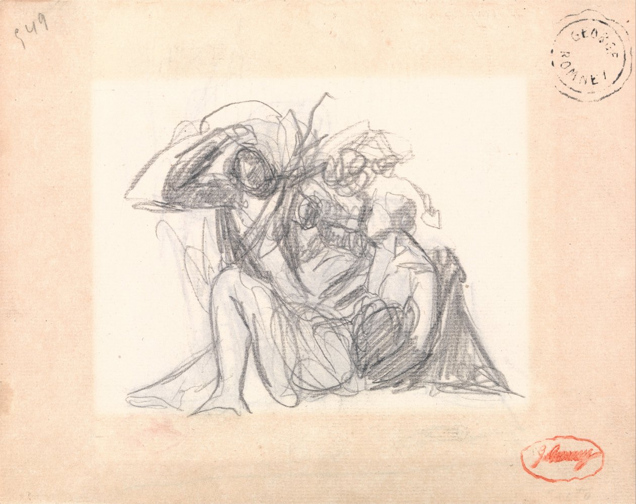 Uidentificeret emne- Liggende kvinde og andre figurer af George Romney