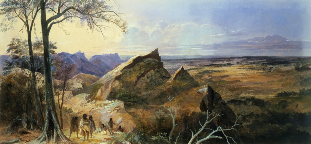 Aborigines i et australsk landskab af George Rowe