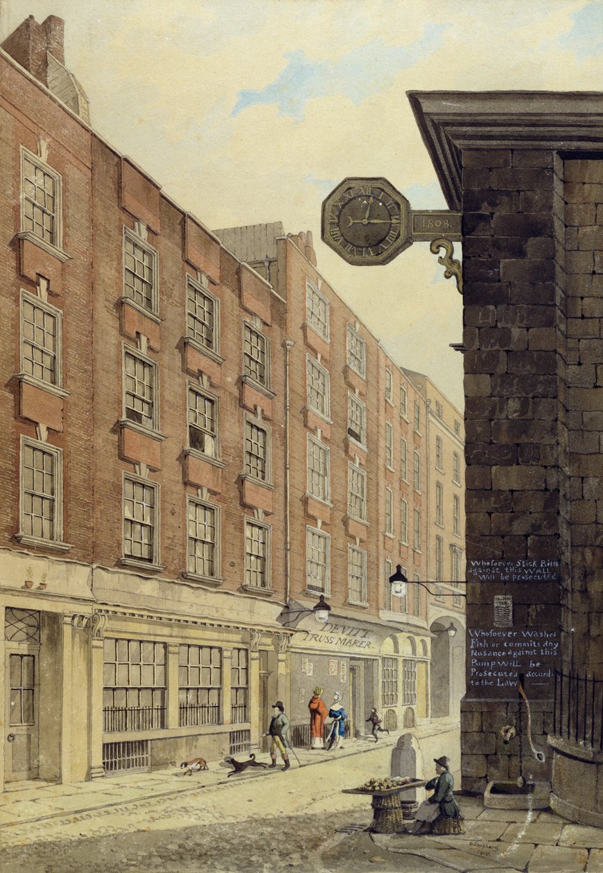 Lombard Street West, med St. Mary Woolnoth, 1810 af George Shepherd