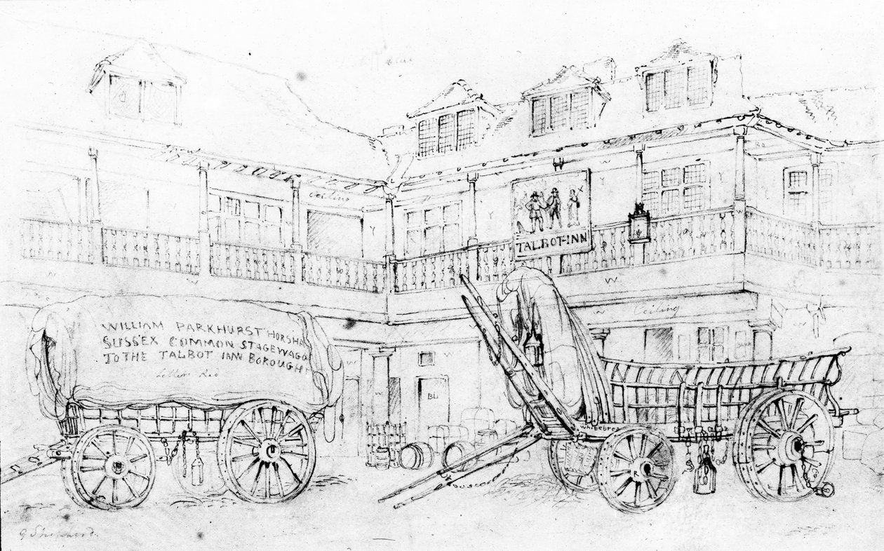 Inn Yard of the Talbot Inn, Southwark, 1810 af George Shepherd