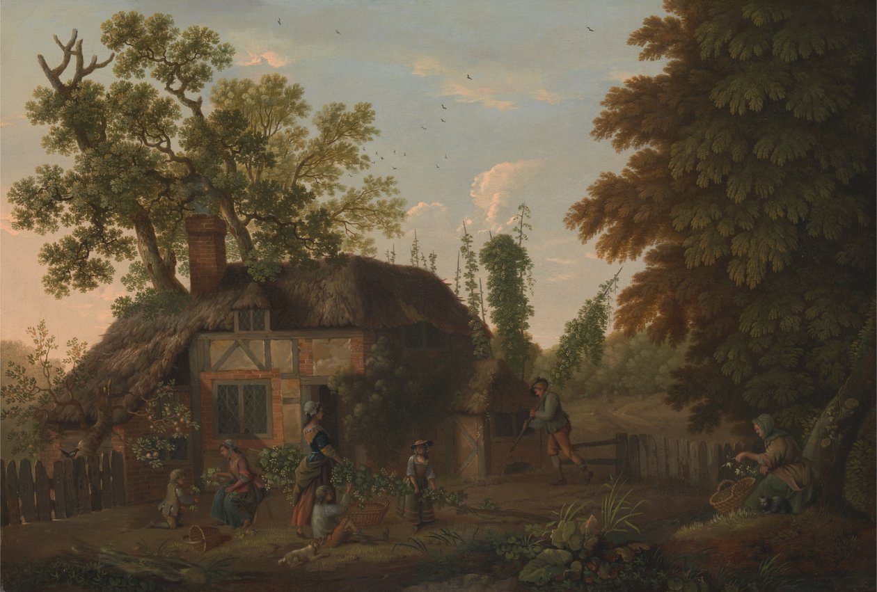 Hopplukkere uden for et sommerhus af George Smith