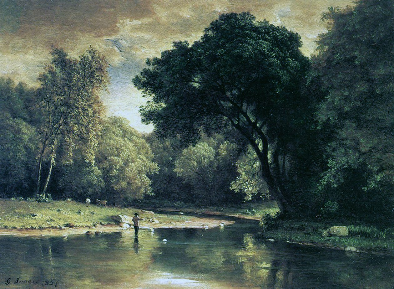 Fiskeri i et vandløb, 1857 af George Inness