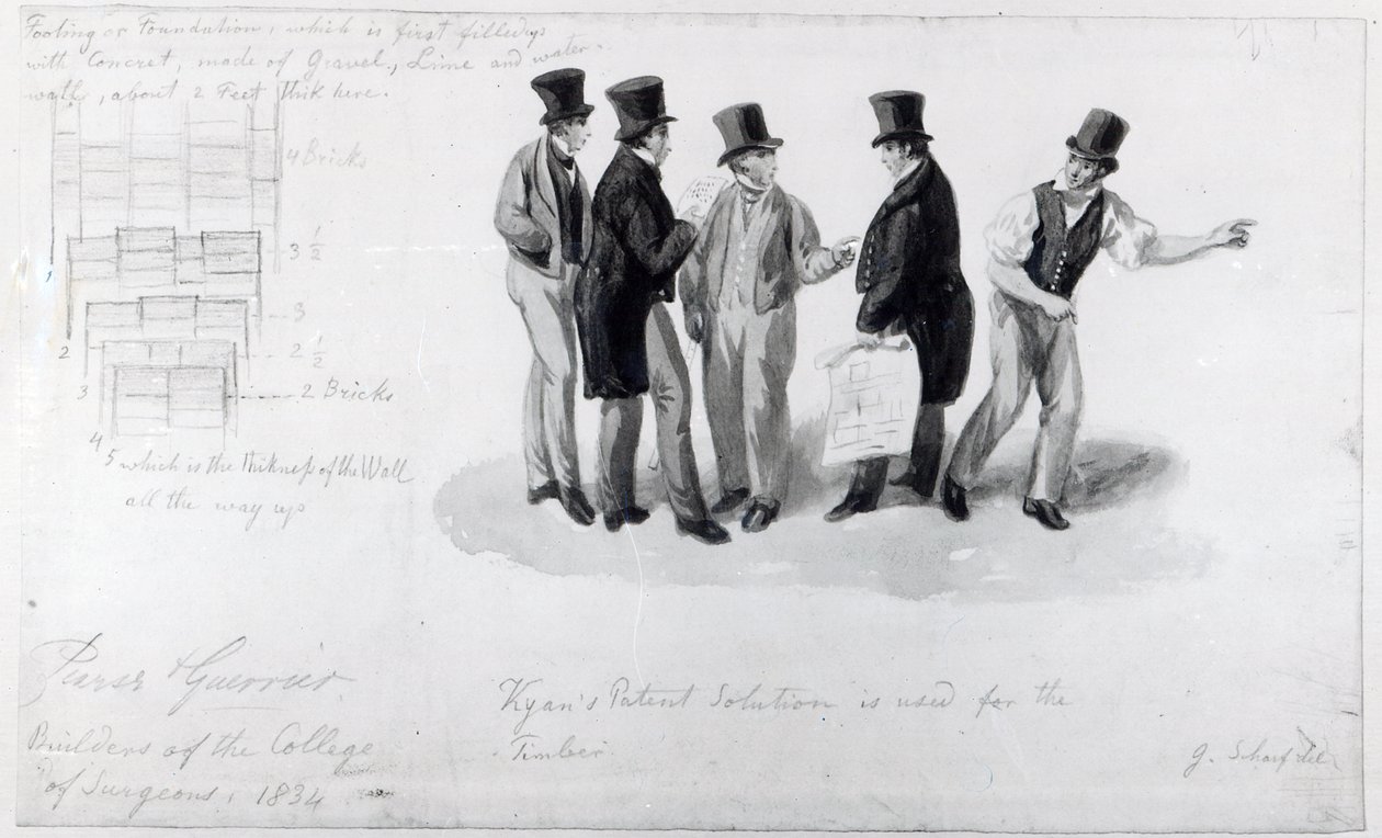 Bygherrer, landmålere og arkitekter ved bygningen af Royal College of Surgeons, 1834 af George Snr Scharf