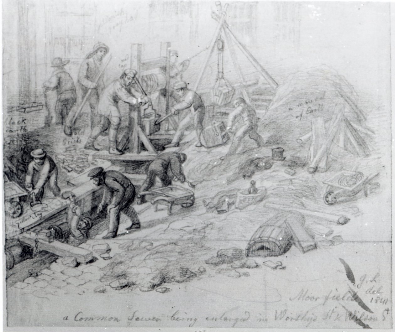 Udvidelse af kloakkerne i Moorfields, London, 1841 af George Snr Scharf