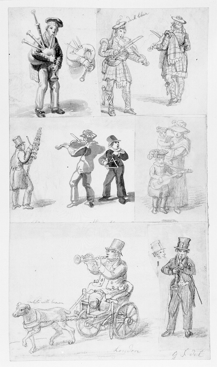 London Street Musicians (blyant og wc på papir) af George Snr Scharf