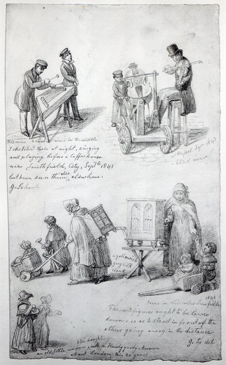 Musikere i Londons gader, 1841-43 af George Snr Scharf
