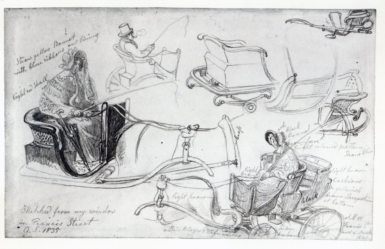 Pony og fælder på Francis Street, London, 1835 af George Snr Scharf