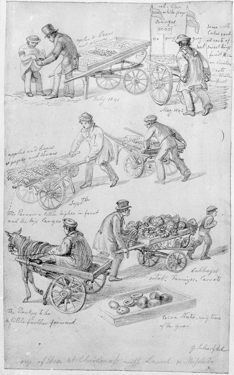 Street Traders, London, 1842 af George Snr Scharf