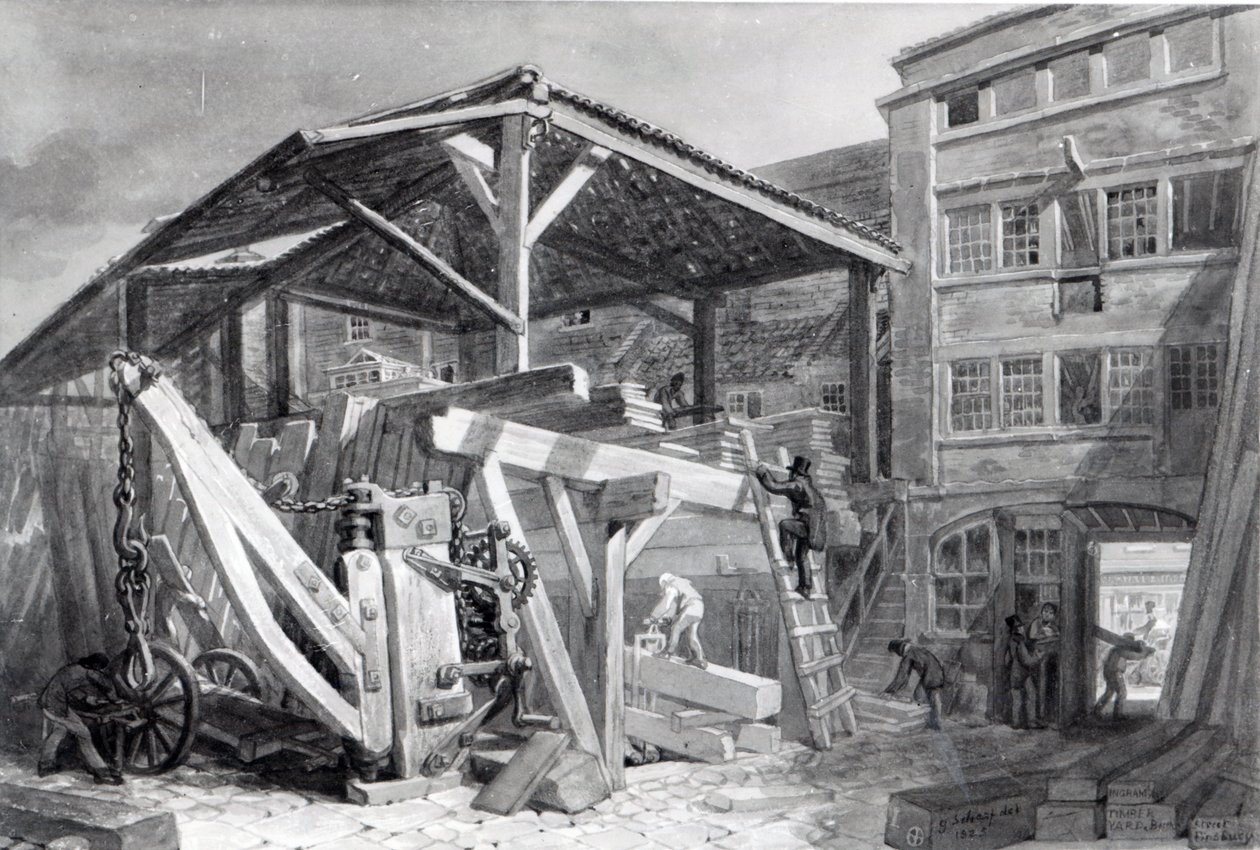 Timber Yard, Finsbury, 1825 af George Snr Scharf