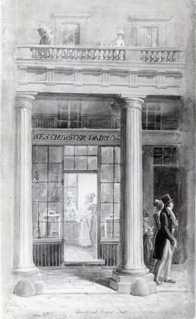 Westminster Diary, The Quadrant, Regent Street, London 1825 af George Snr Scharf