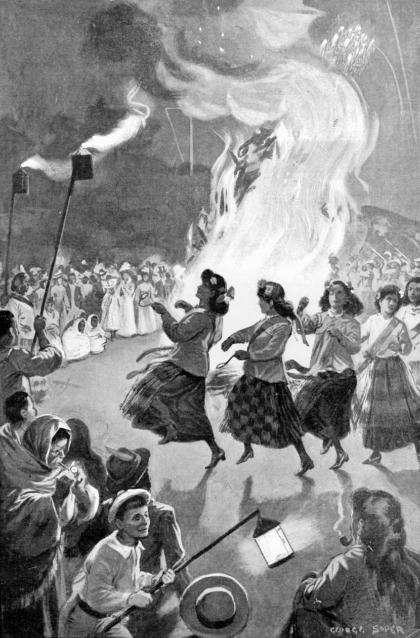 Fejring af fredsdagen i Roturua, New Zealand, illustration fra "The Graphic", 19. juli 1902 af George Soper