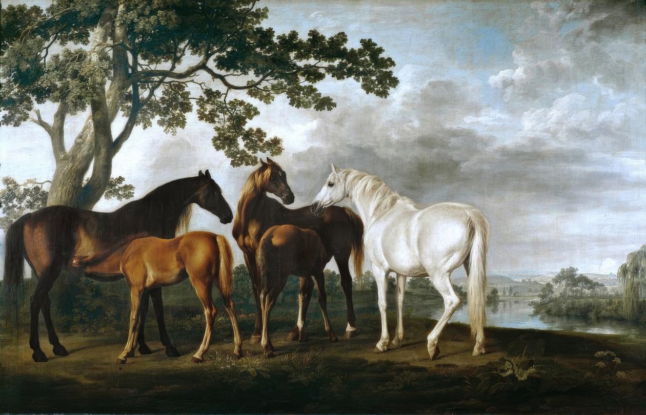 Hopper og føl i et flodlandskab af George Stubbs