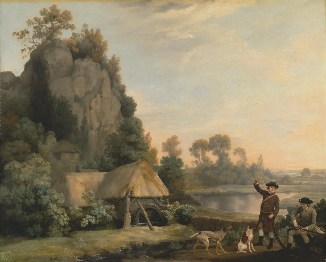 To herrer i gang med at skyde, med udsigt til Creswell Crags, taget på stedet af George Stubbs