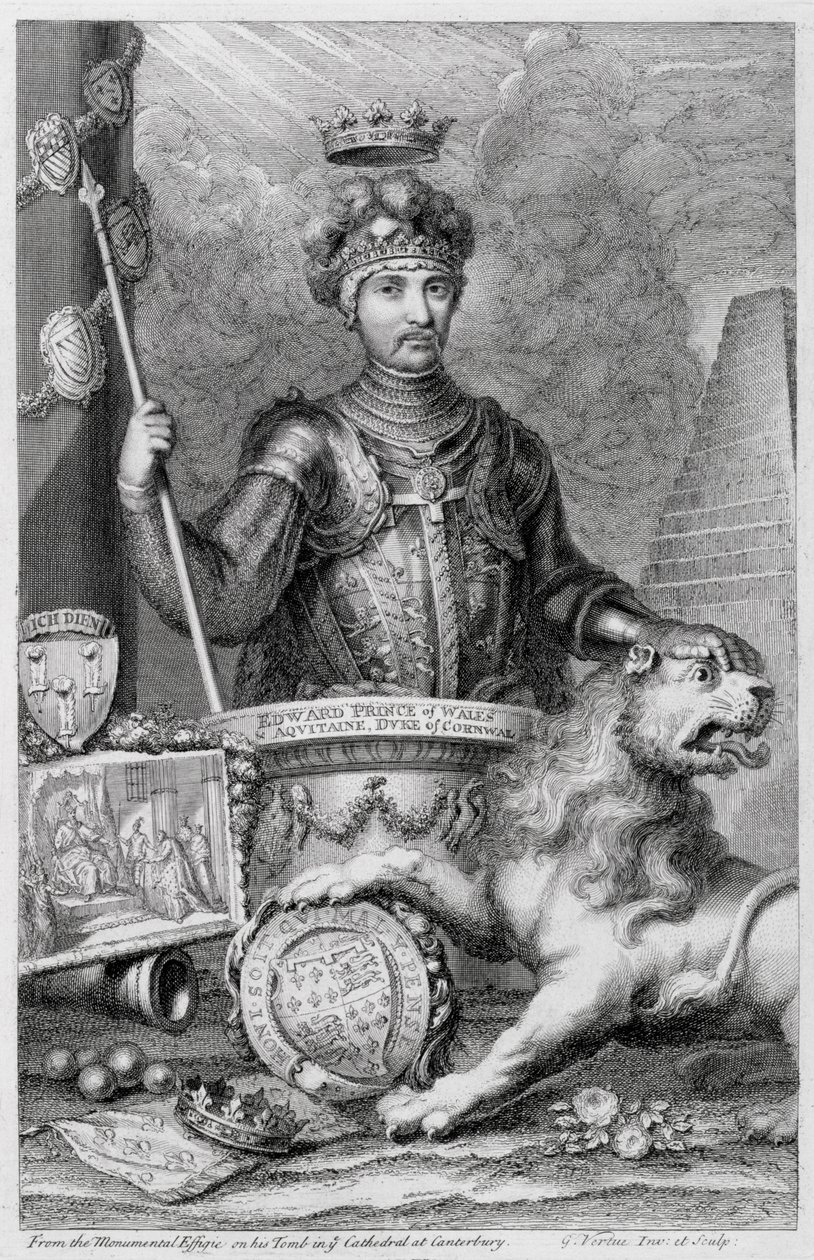 Edward The Black Prince (1330-76) efter den monumentale billedkunst i Canterbury Cathedral, indgraveret af kunstneren af George Vertue