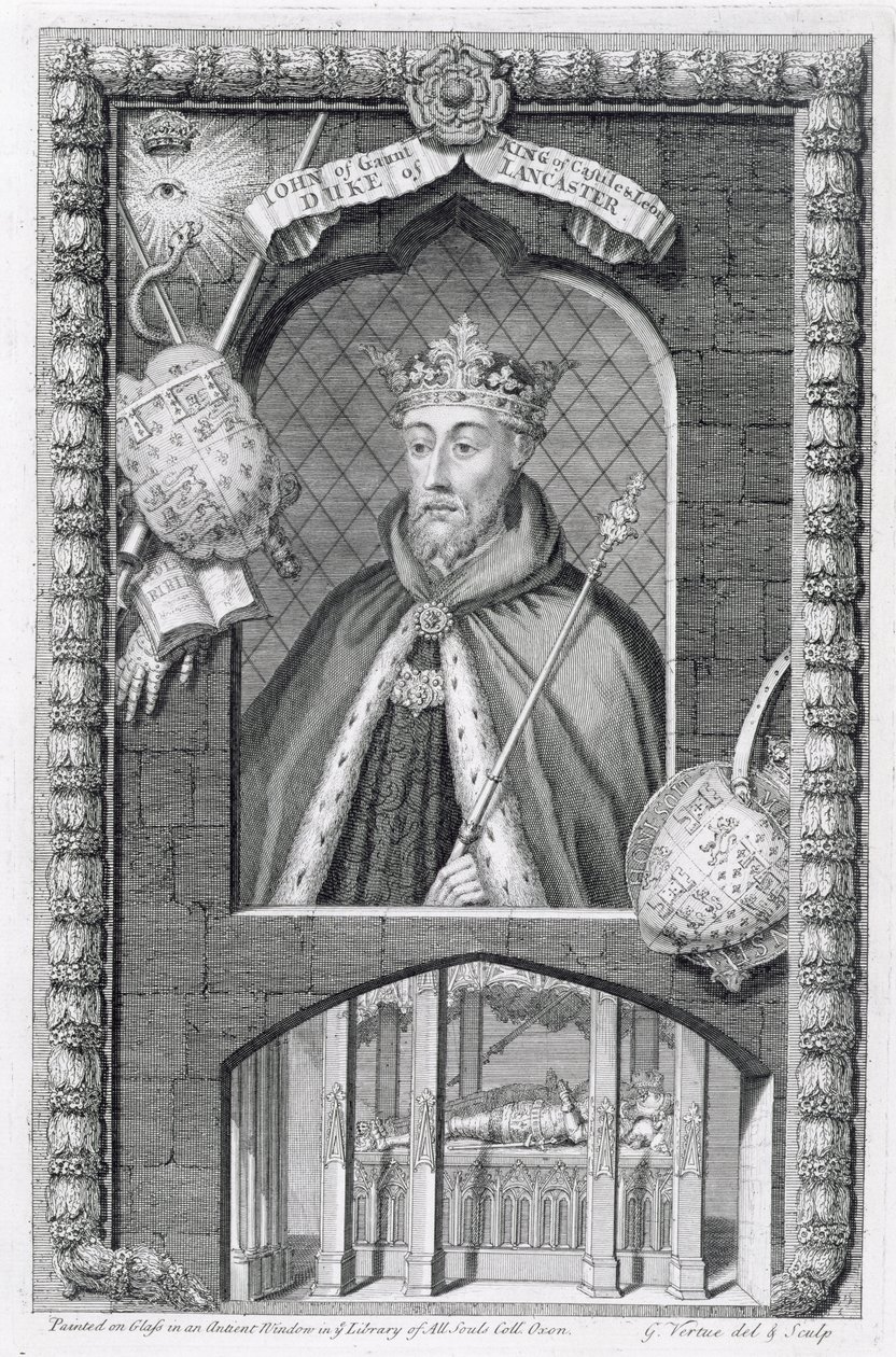 John of Gaunt, Duke of Lancaster (1340-99) efter et maleri på glas i Library of All Souls College, Oxford, indgraveret af kunstneren af George Vertue