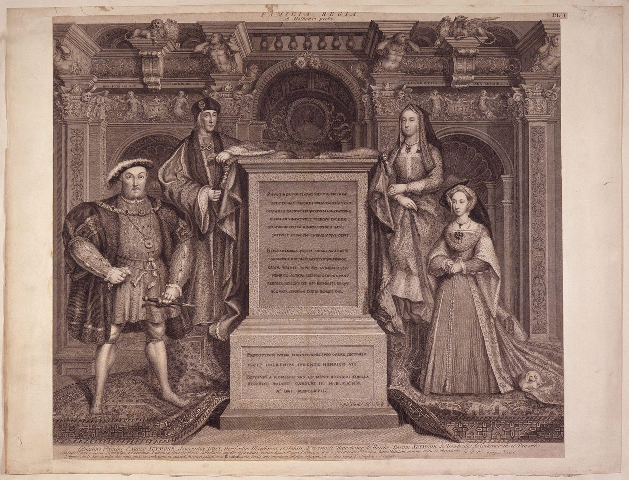 Kong Henrik VIII; Kong Henry VII; Elizabeth af York; Jane Seymour af Hans Holbein af George Vertue