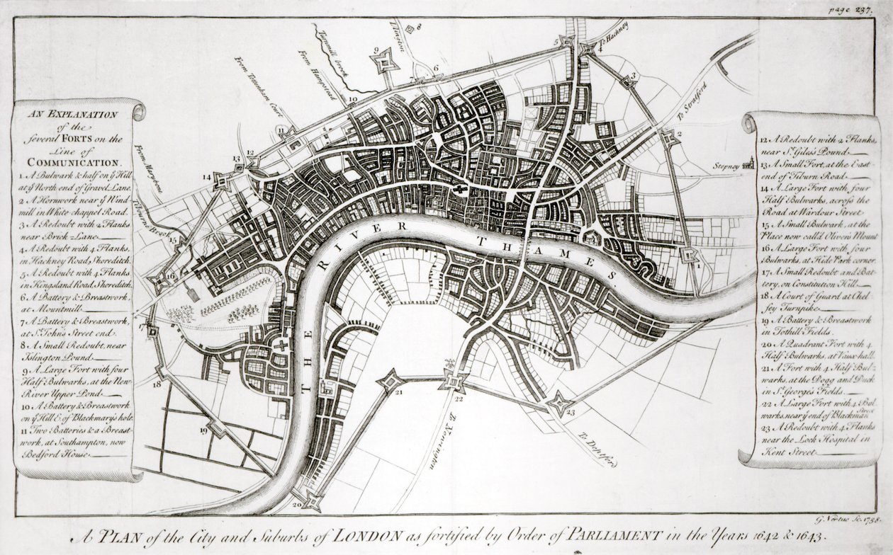 Londons fæstningsværk i 1642 og 1643, 1738 af George Vertue