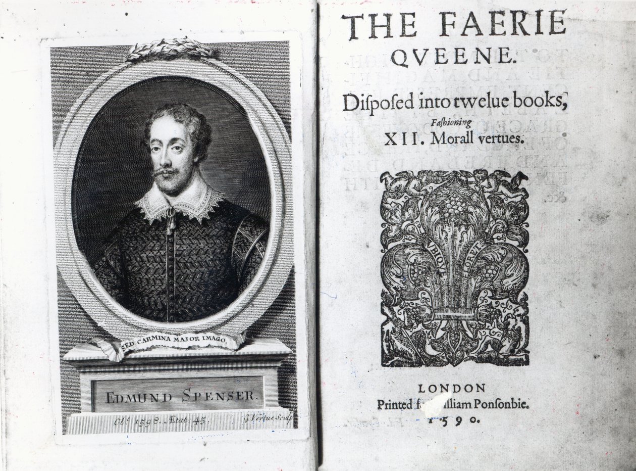 Portræt af Edmund Spenser og frontispicen til hans digt 