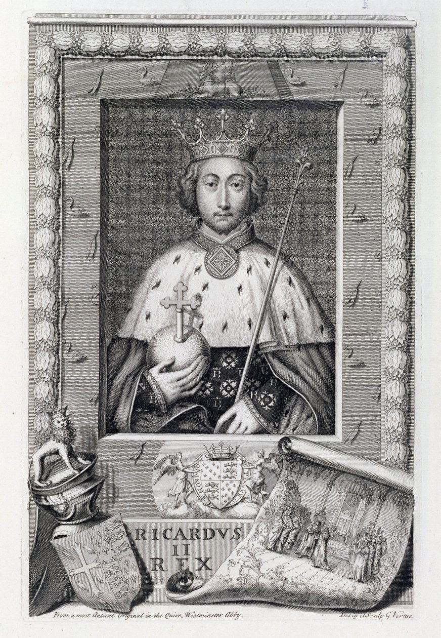 Richard II (1367-1400) Konge af England 1377-99, efter et maleri i Westminster Abbey, indgraveret af kunstneren af George Vertue