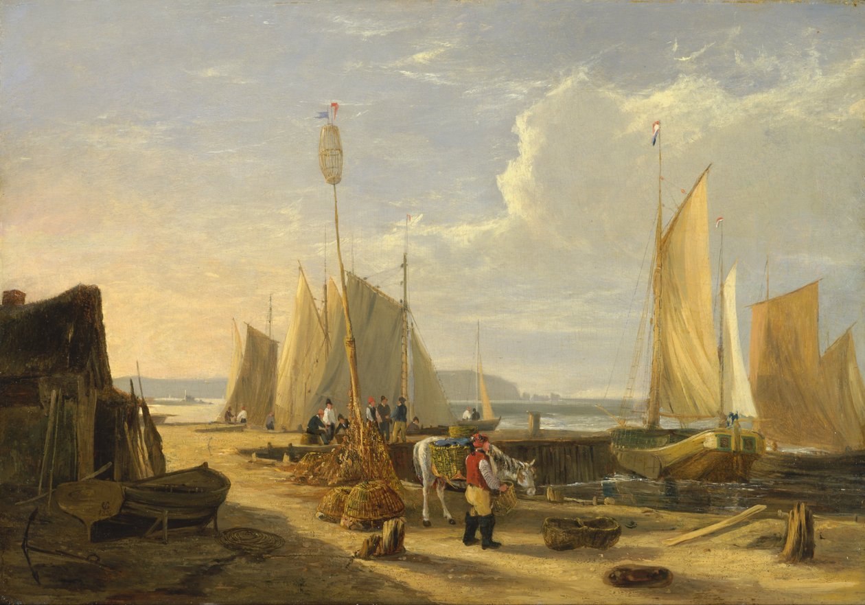 En havnescene på Isle of Wight, der kigger mod nålene af George Vincent