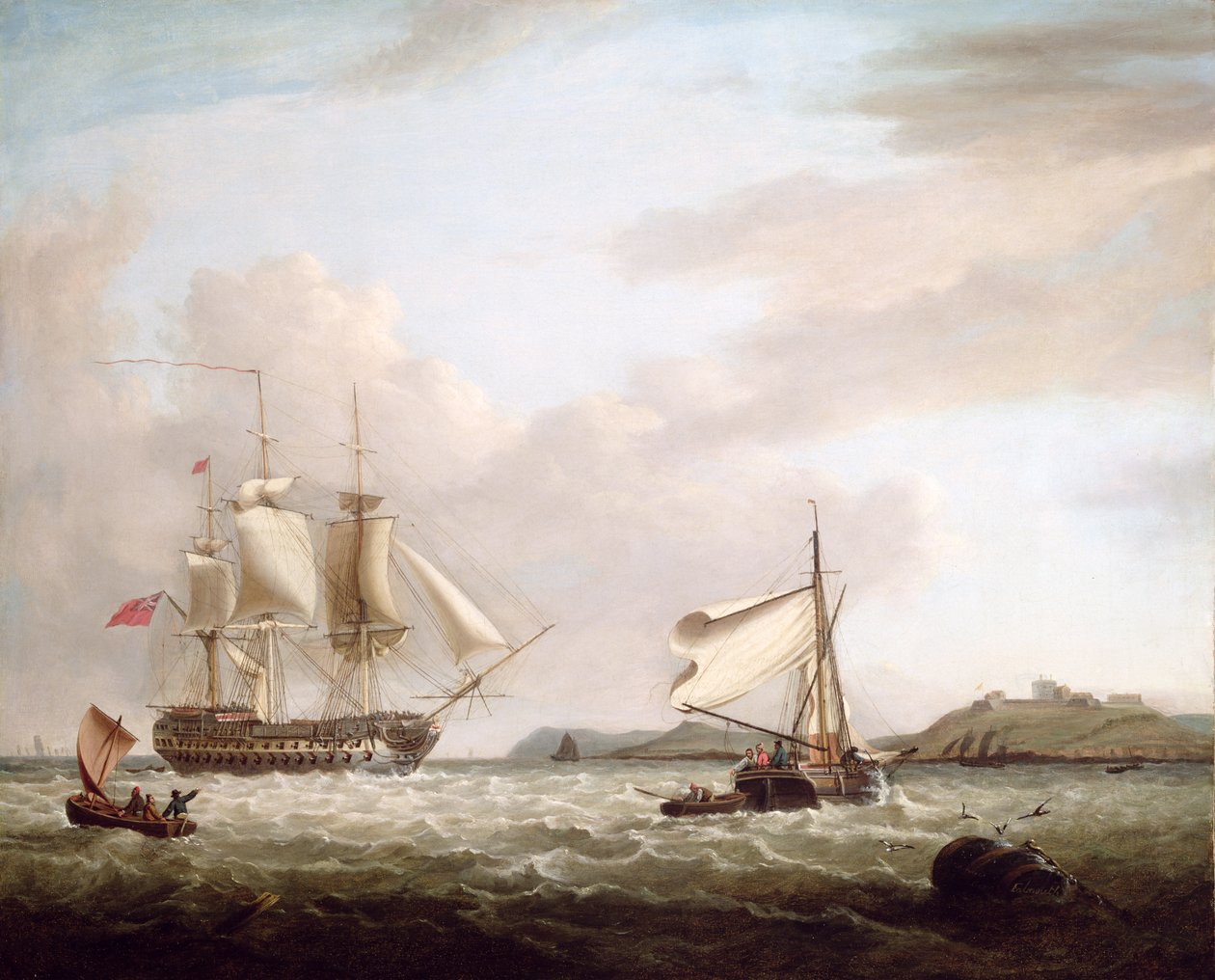 En engelsk krigsmand ud for Pendennnis Castle, Falmouth 1801 af George Webster