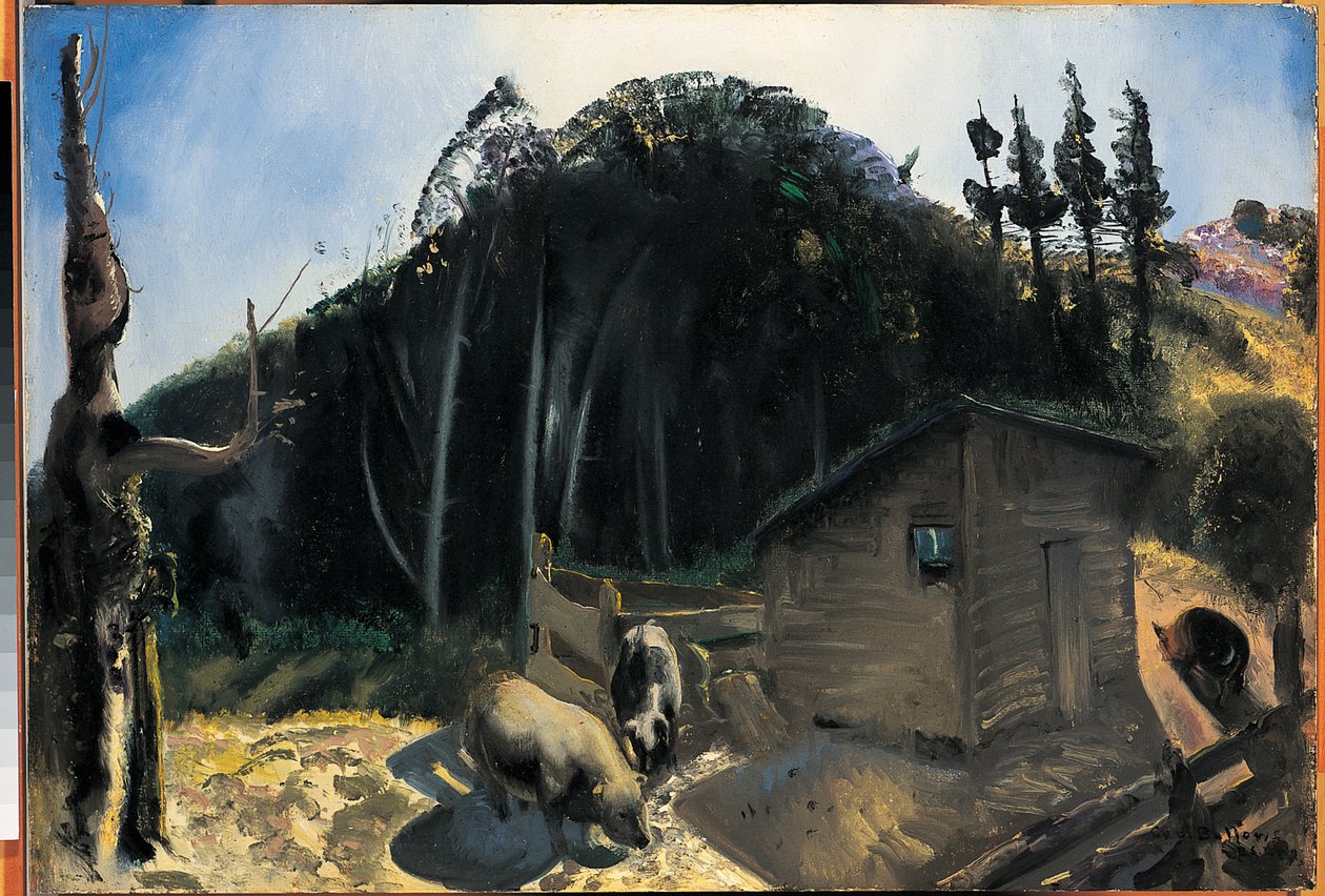 Tre svin og et bjerg, ca. 1922 af George Wesley Bellows