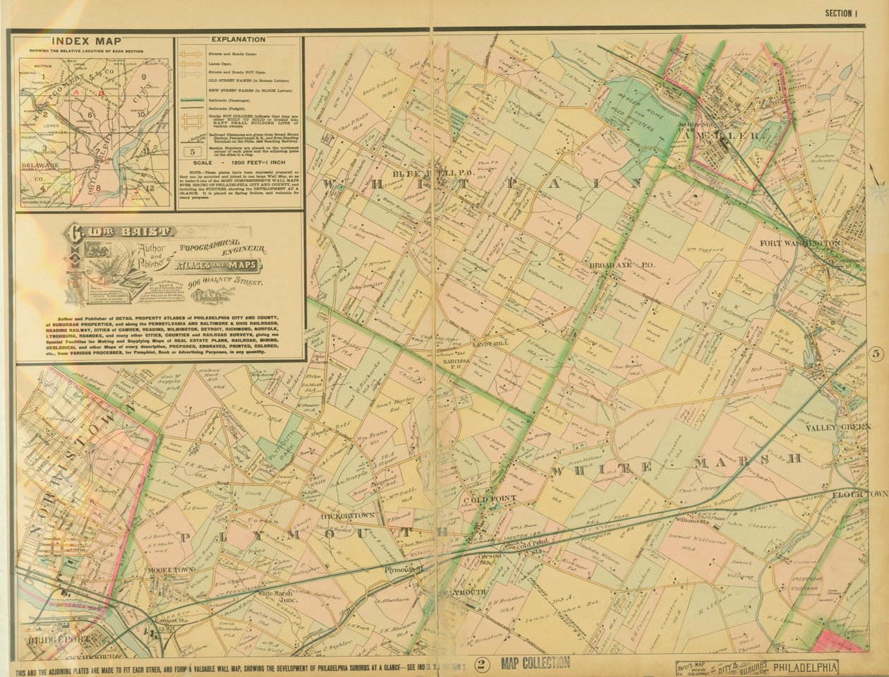 Baists-kort, der viser udviklingen af byen og forstæderne til Philadelphia, plade 1, 1897 af George William Baist