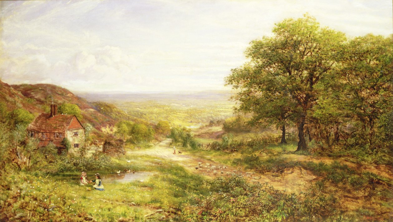 Landskab med børn ved en dam, 1884 af George William Mote