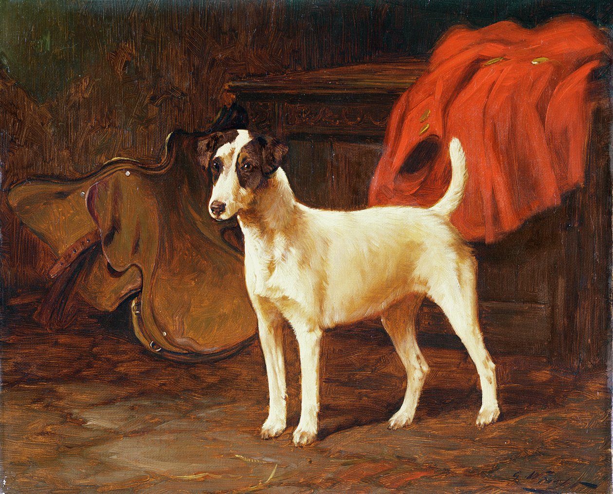 Fox Terrier i en stald af George Wright
