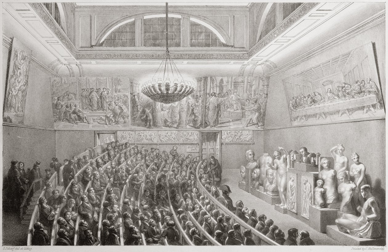 Sir Richard Westmacott (1775-1856) præsenterer et foredrag om skulptur på Royal Academy of Arts, Somerset House i 1830, 1830 af George the Elder Scharf