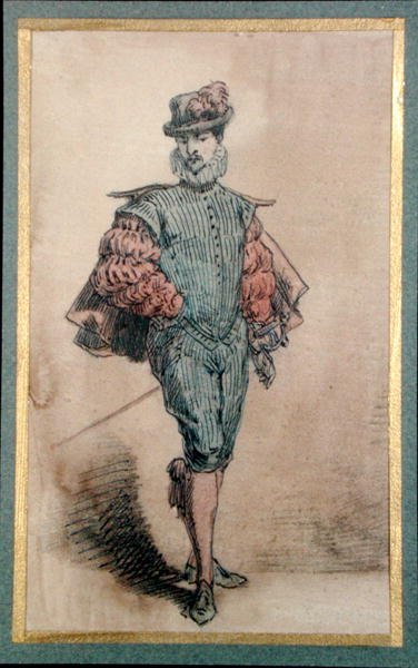 Mandlig karakter i historisk kostume (blyant, blæk og akvarel på papir) af George Sand