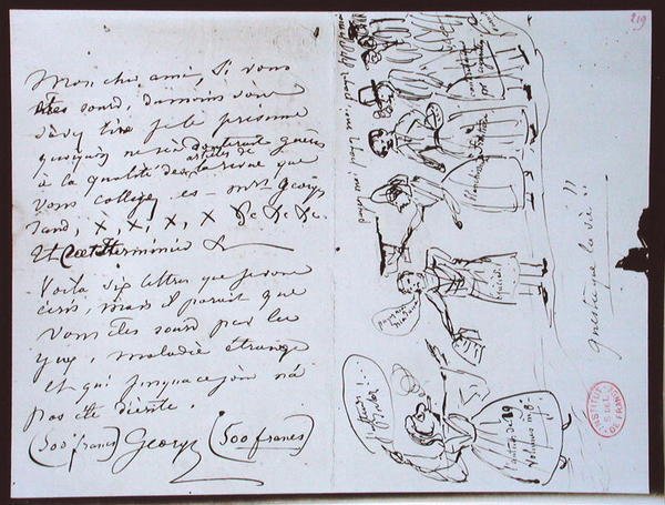 Fonds Lovenjoul E858 Ms 937 1.219 Brev fra George Sand (1804-76) til Francois Buloz, redaktør af 