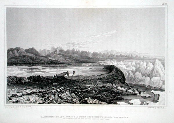 Udsætning af både over et rev overfor Mount Conybeare, fra 