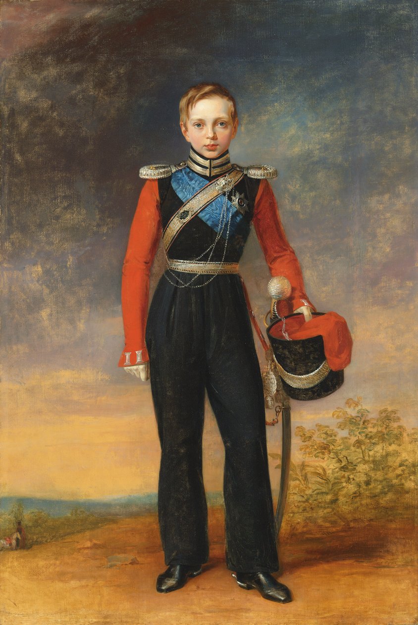 Portræt af Tsesarevich Alexander Nikolaevich i uniform fra Leib Guard Black Sea Cossack squadron (olie på lærred) af George (after) Dawe