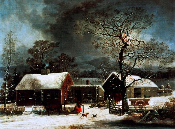 Vinterscene i New Haven, ca. 1858 (farve litho) af George (after) Durrie